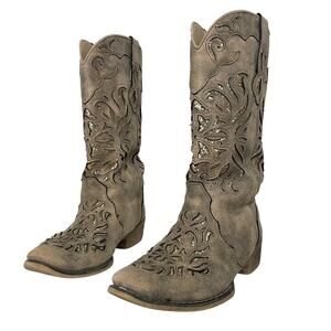 Roper Women's Riley Glitz Western Performance Boots Brown Gold Snip Toe Size 8